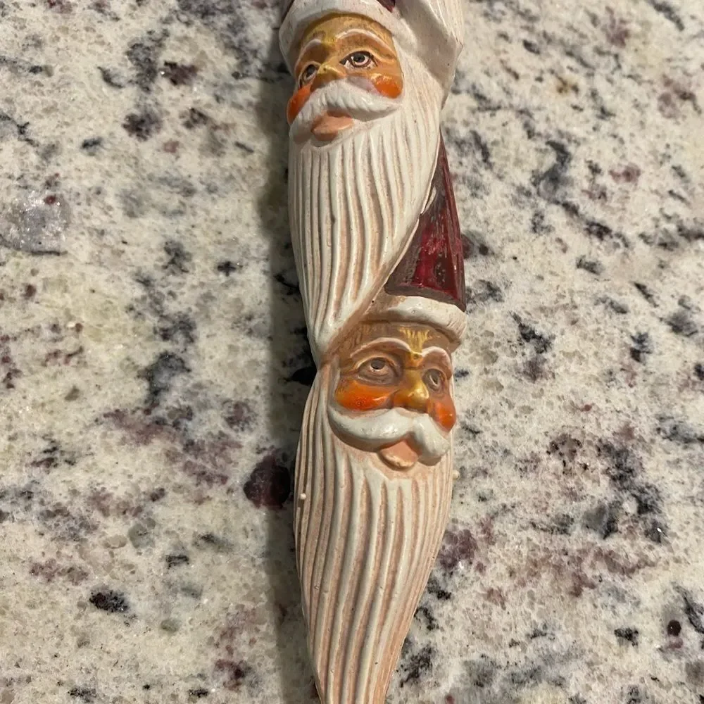 Vintage Stacked 3 Santa Head Totem Christmas Ornament Holiday Season 10.5”